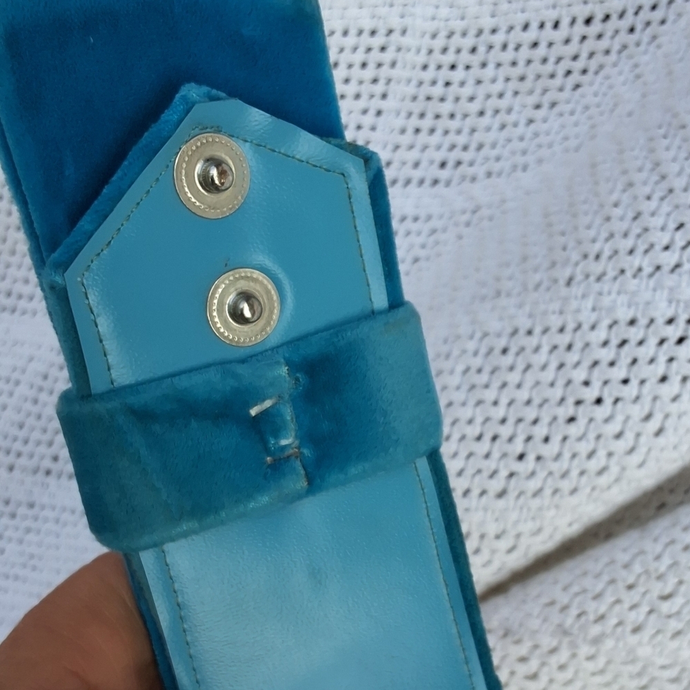Vintage blue velvet bow 70s wide belt S/M - Picture 6 of 7